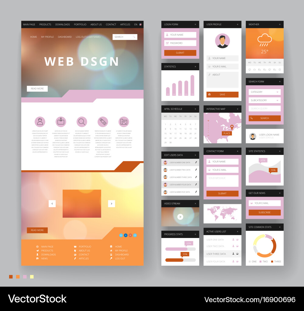Website template design with interface elements vector image