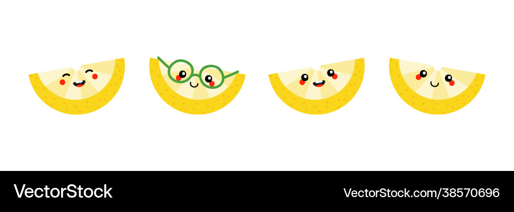 Yellow smiling lemon slice characters set Vector Image