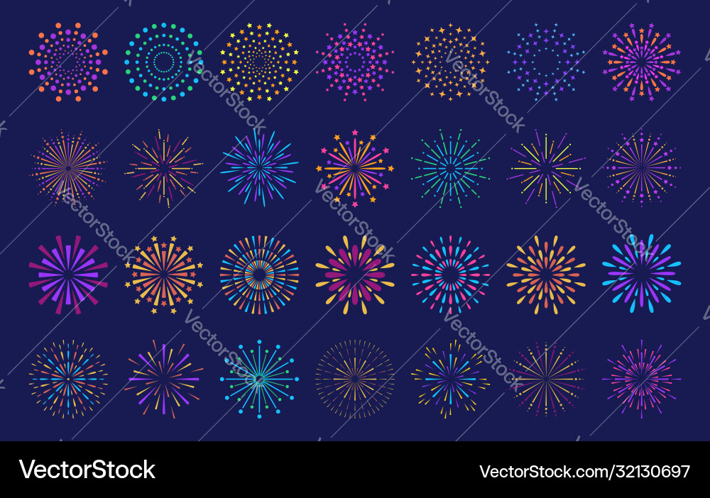 Abstract colorful burst pattern fireworks set Abstract colorful burst pattern fireworks set vector image