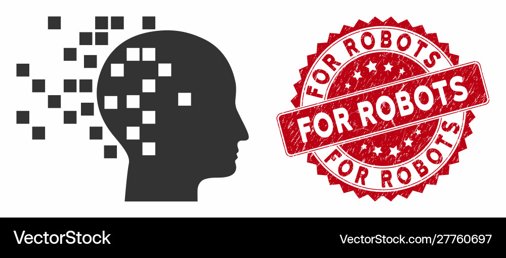 Digital mind icon with scratched for robots seal Digital mind icon with scratched for robots seal Vector Image