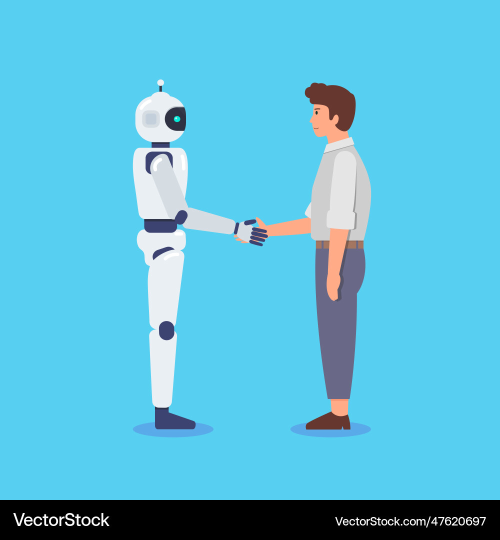 Handshake between man and robot Handshake between man and robot vector image