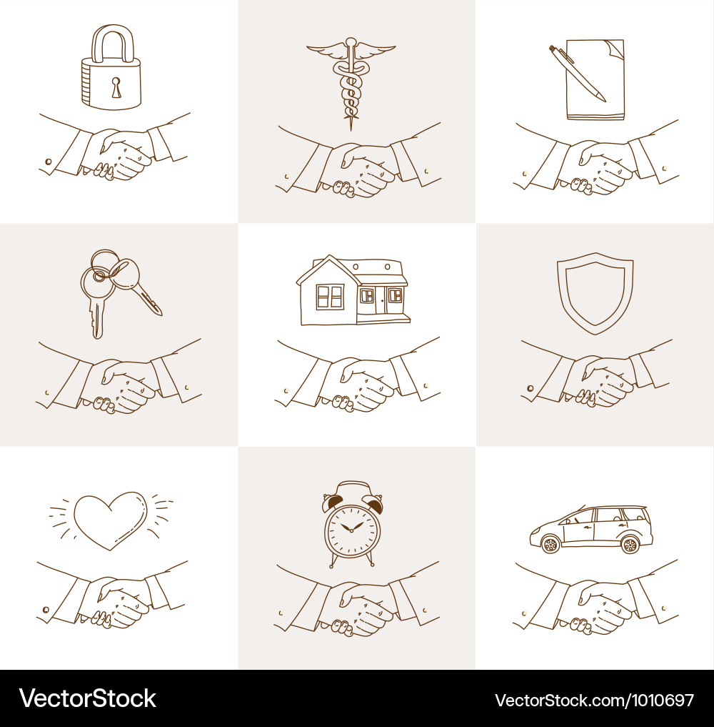 Handshake insurance icons Royalty Free Vector Image