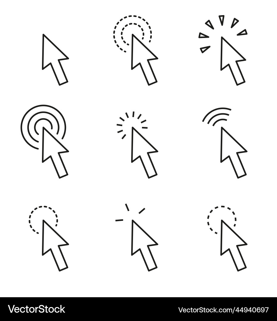 Klicken Sie auf ein Symbol gesetzt Pfeilsymbole Cursor Klicken Sie auf ein Symbol gesetzt Pfeilsymbole Cursor vektorbild
