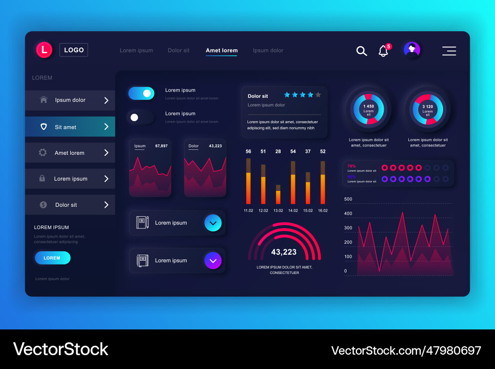 Neumorphic dashboard ui kit admin panel design Neumorphic dashboard ui kit admin panel design Vector Image