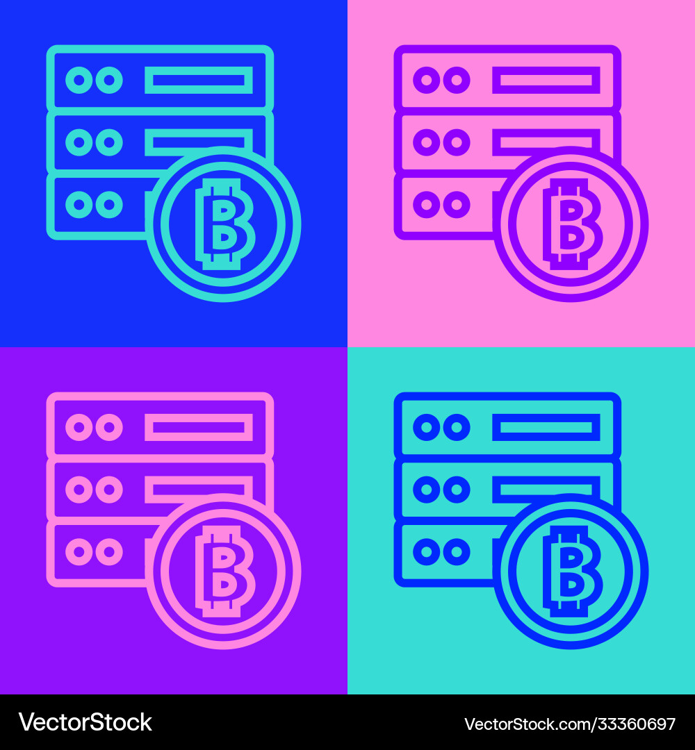 Pop art line server bitcoin icon isolated on color Pop art line server bitcoin icon isolated on color vector image