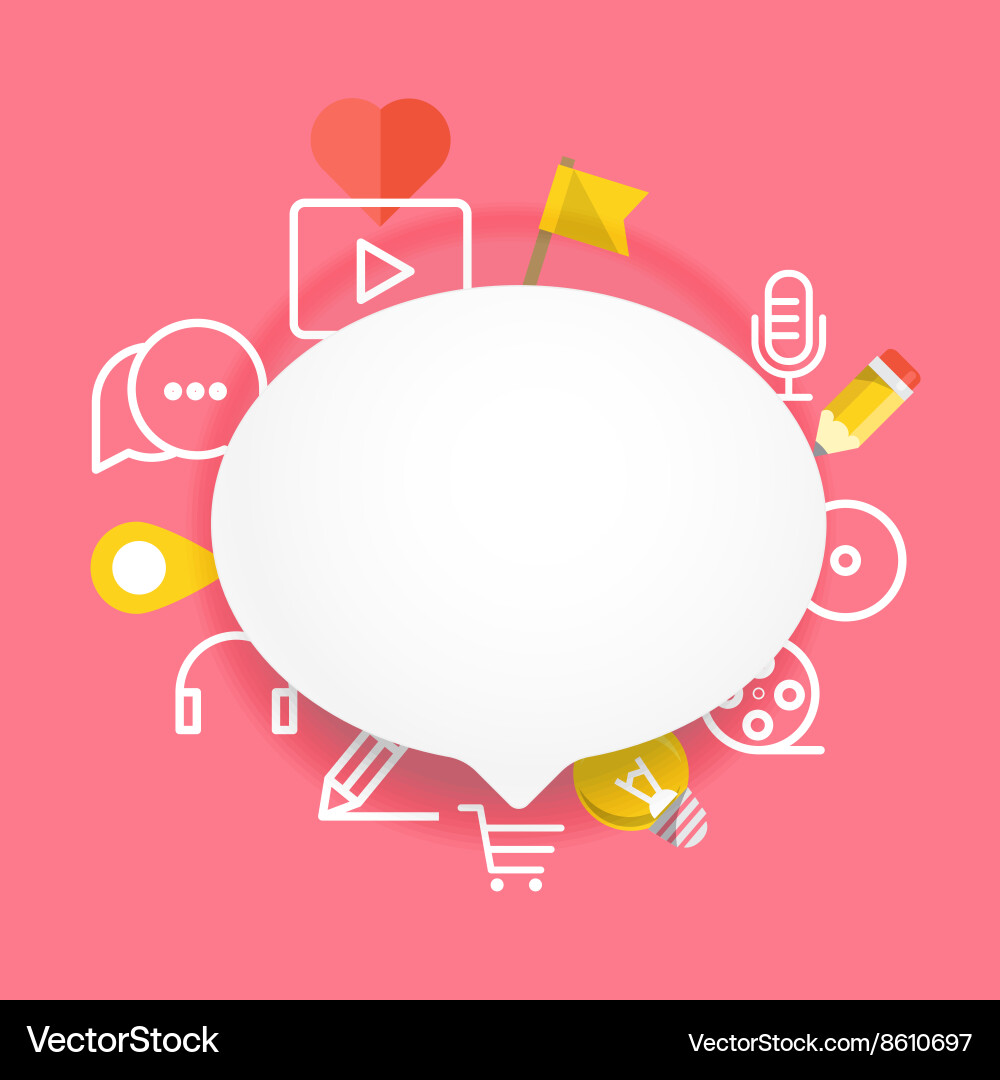Speech cloud template with different icons add vector image