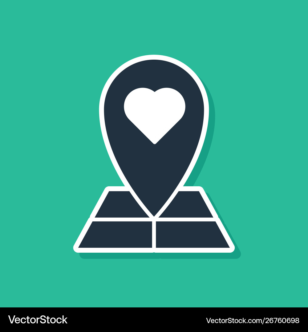 Blue map pointer with heart icon isolated on green Blue map pointer with heart icon isolated on green vector image