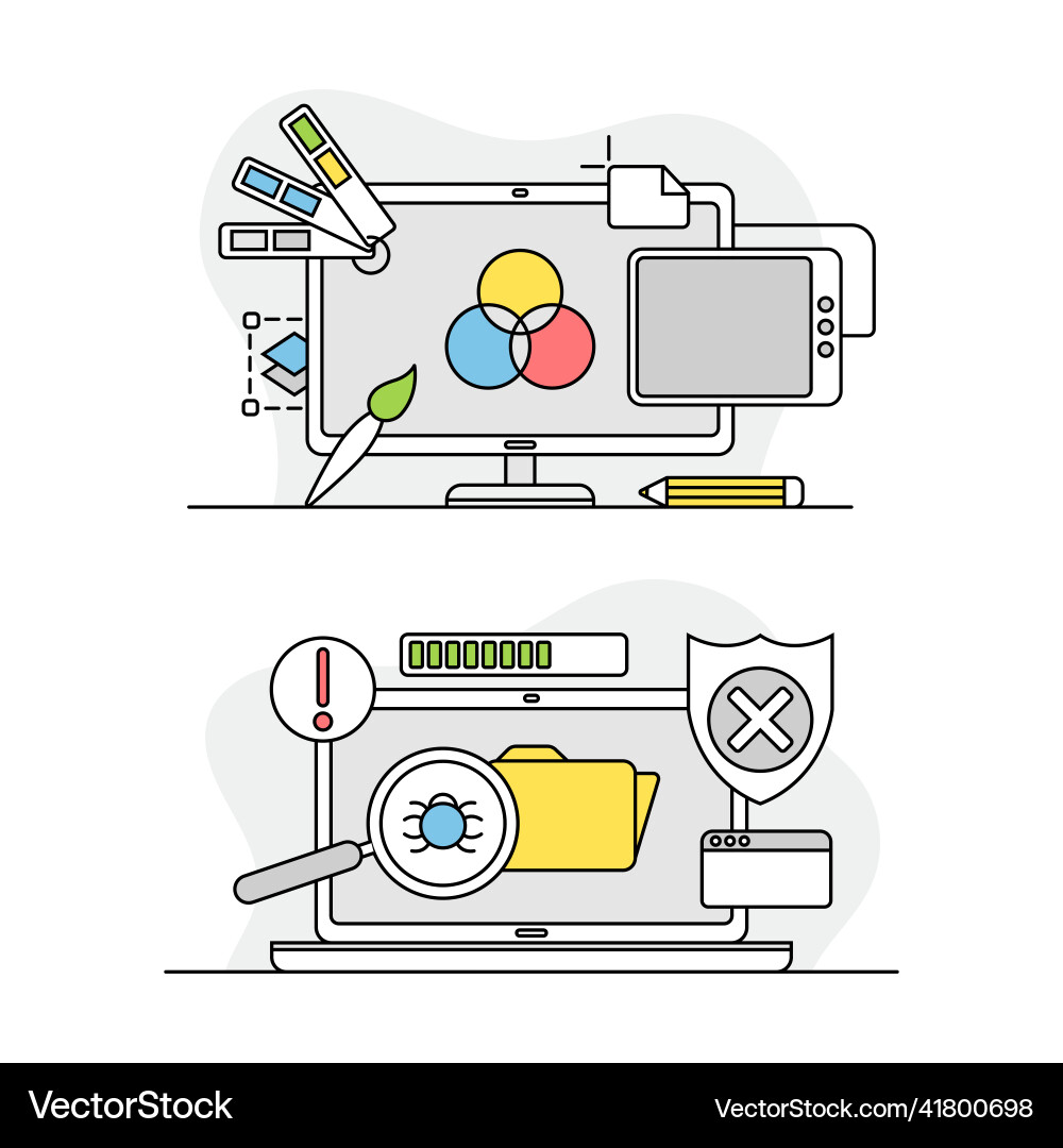 Computer screen with application tools Computer screen with application tools vector image