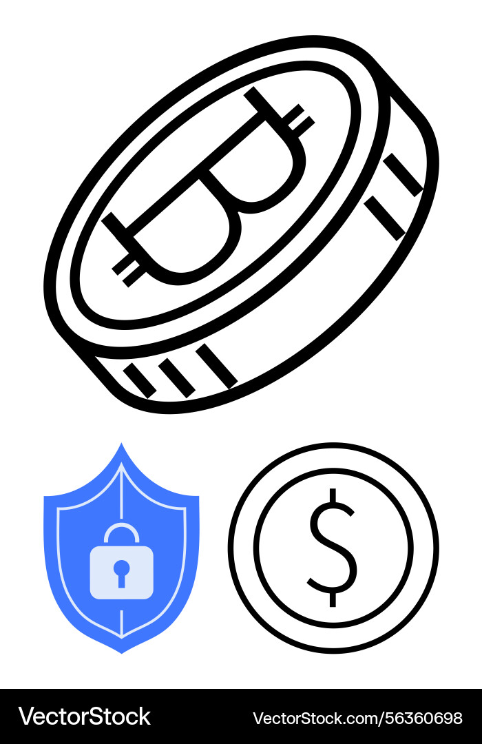 Cryptocurrency coin with blockchain security Cryptocurrency coin with blockchain security vector image