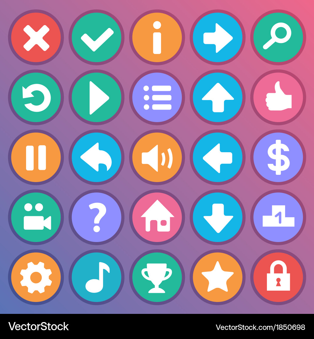 Flat Game Icons - Round Style Vector Image