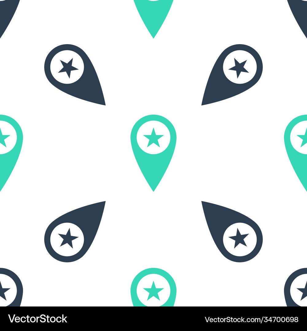 Green map pointer with star icon isolated seamless vector image