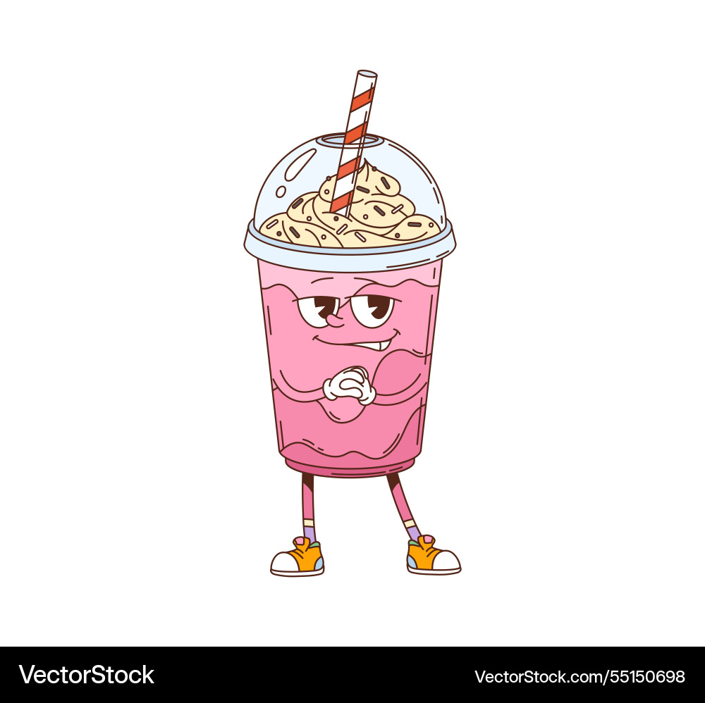 Groovy fast food smoothie drink dessert character Groovy fast food smoothie drink dessert character vector image