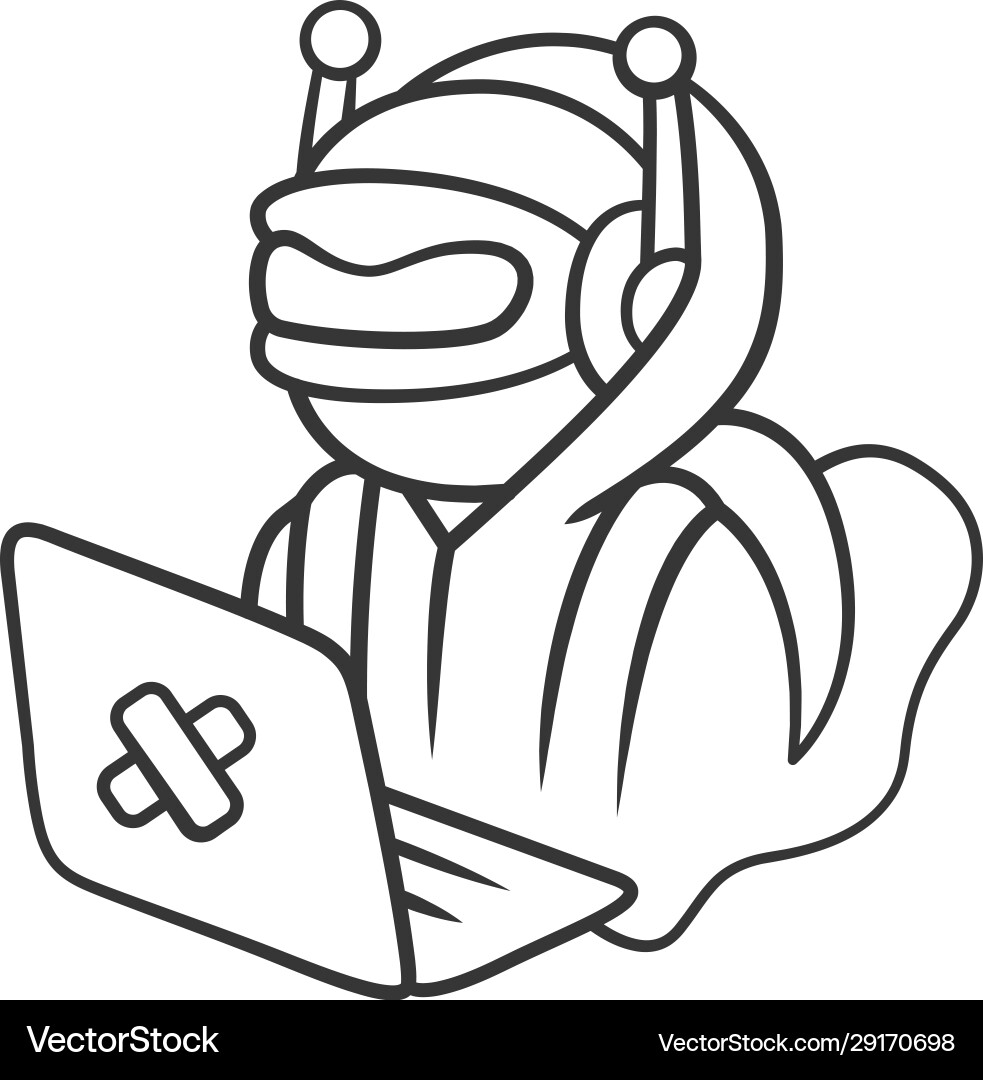 Hacker bot linear icon virus robot cyber pirate Hacker bot linear icon virus robot cyber pirate vector image