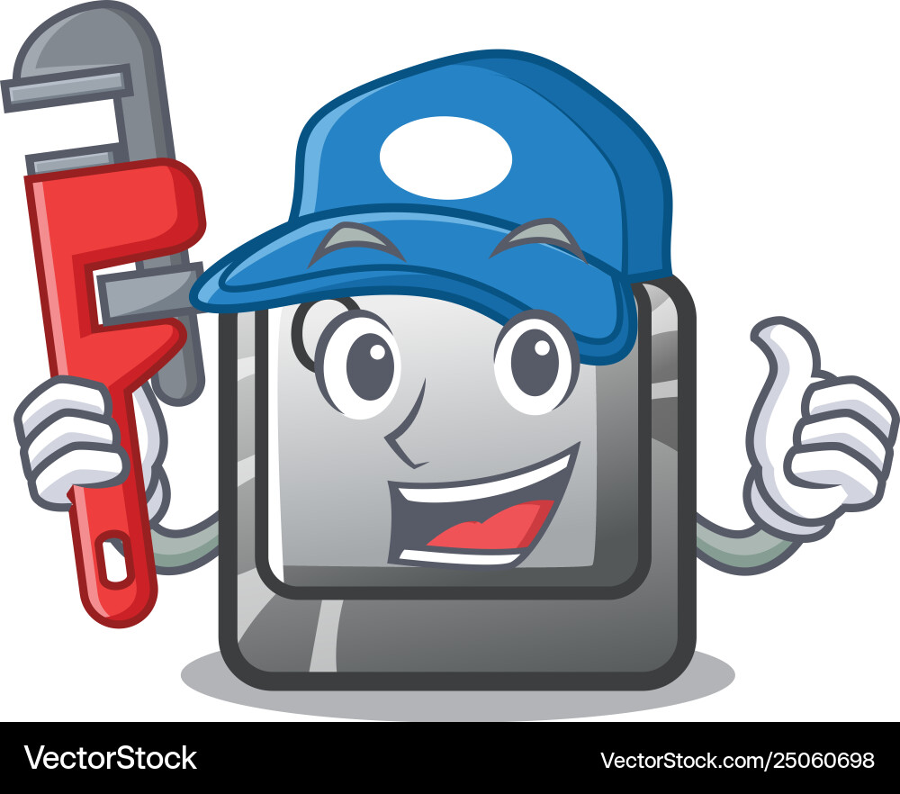 Plumber q button installed on cartoon computer Vector Image