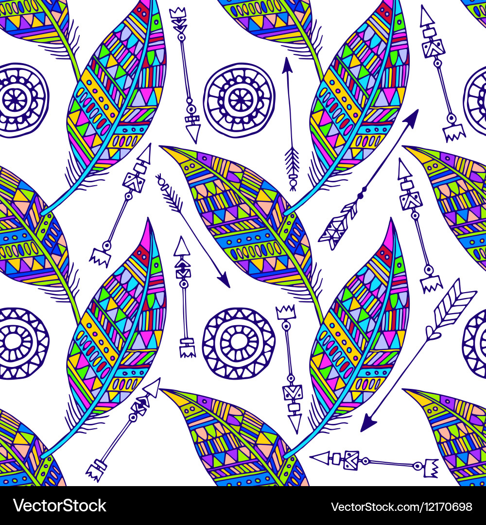 Seamless pattern with feather and arrows vector image