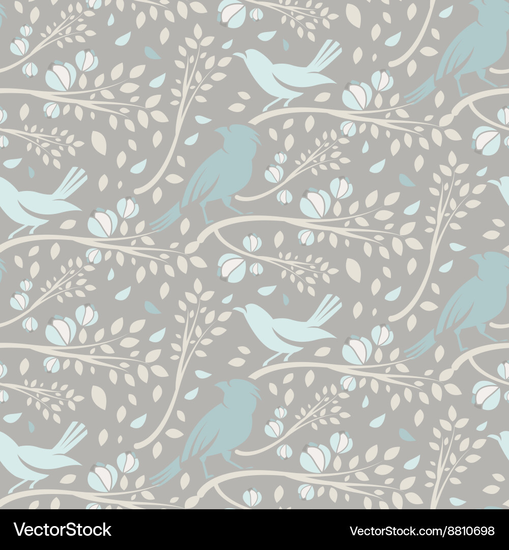 Spring Birds Branch Pattern vector image