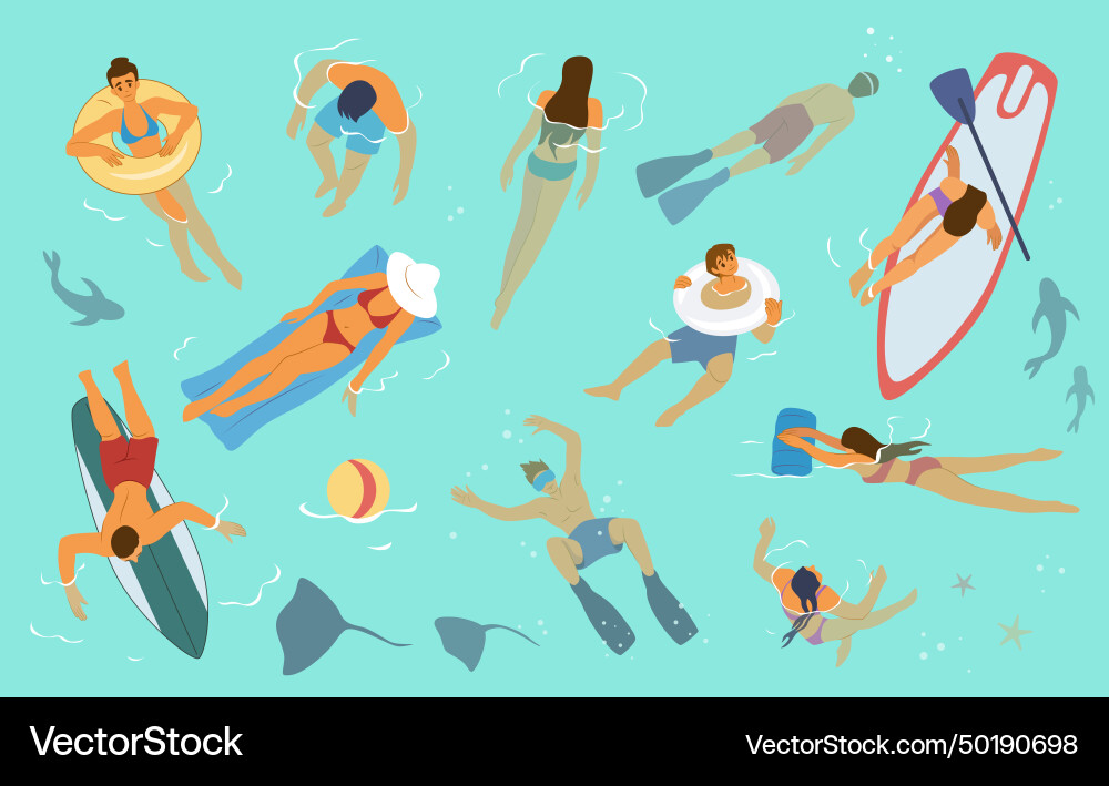 Summer beach people swim sea on vacation woman Summer beach people swim sea on vacation woman vector image