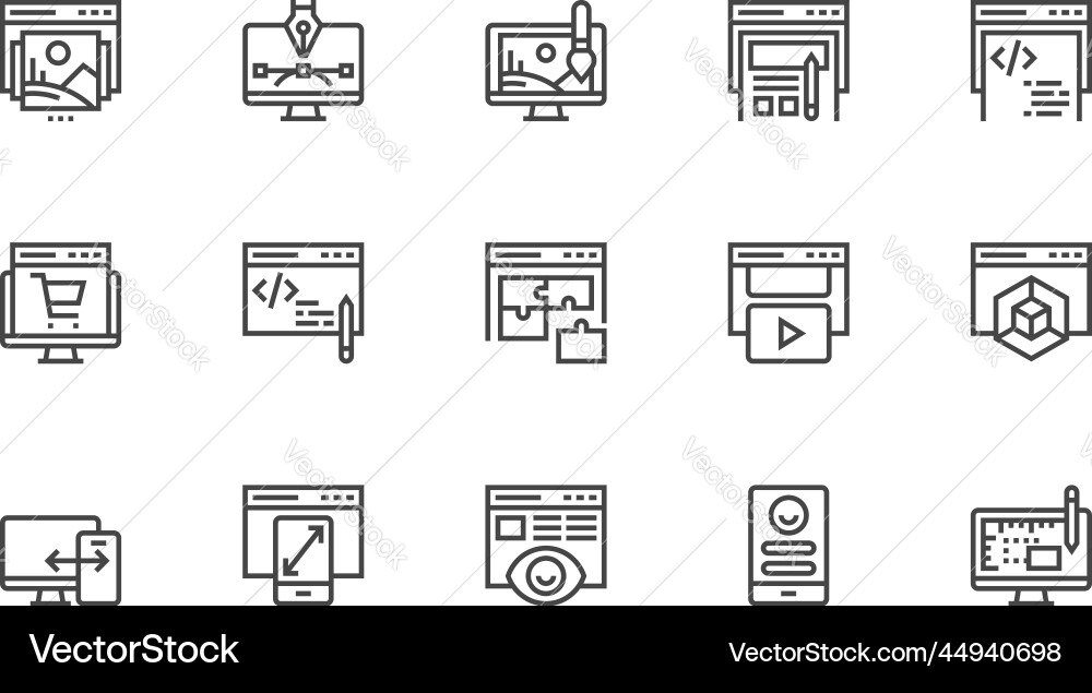 Web development and design line icons set Web development and design line icons set vector image