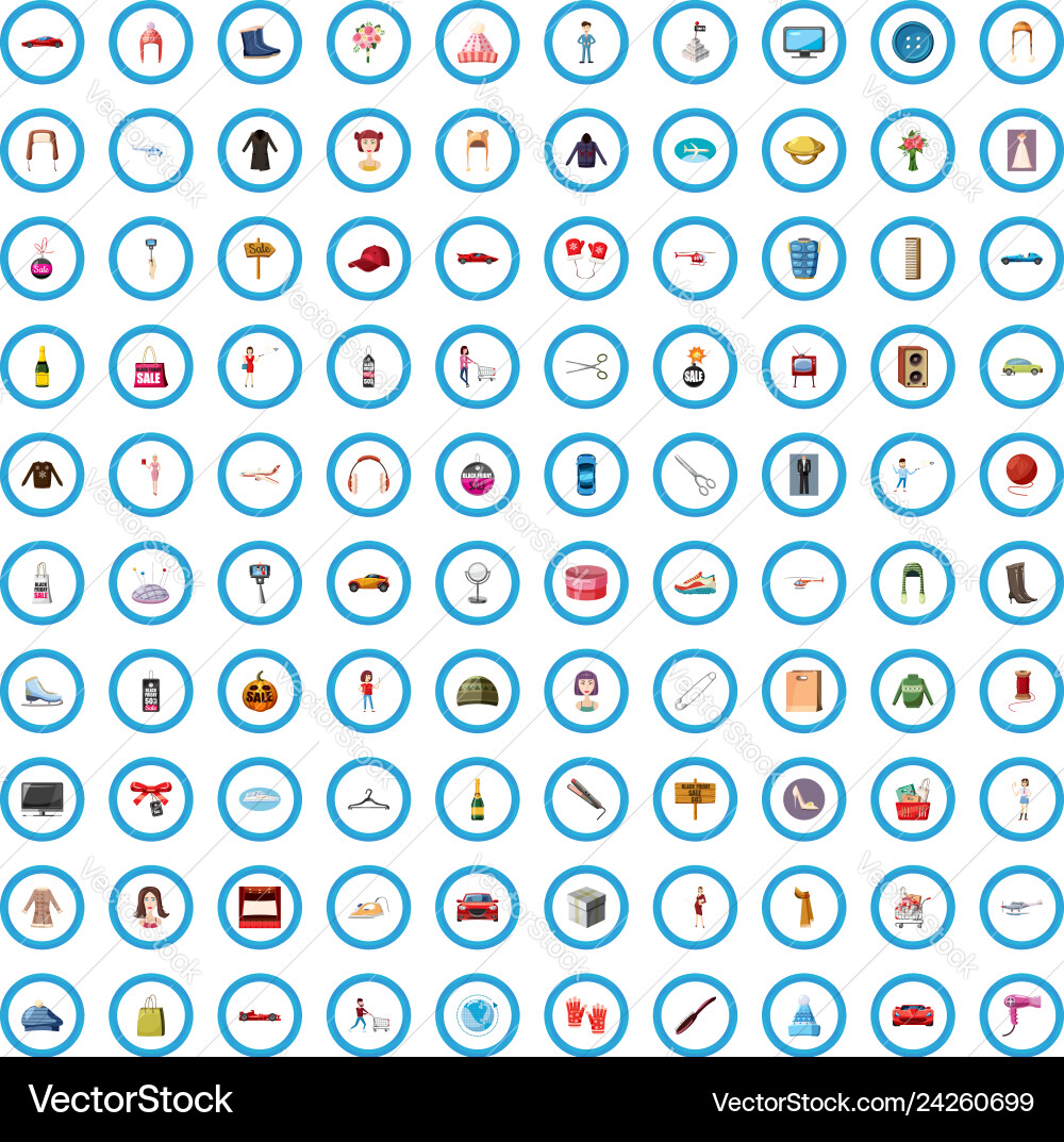 100 Mode-Icons Set Cartoon Stil 100 Mode-Icons Set Cartoon Stil vektorbild