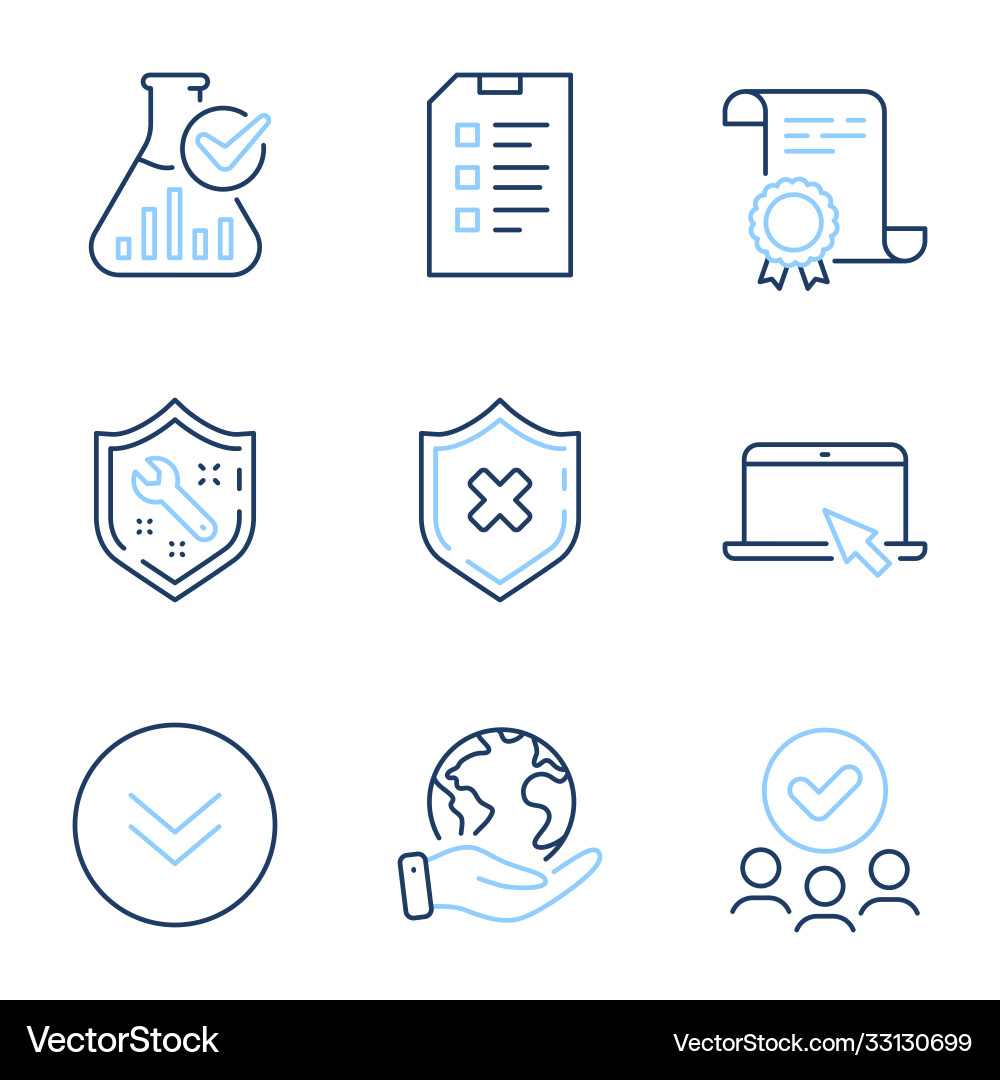 Checklist spanner and scroll down icons set Checklist spanner and scroll down icons set vector image
