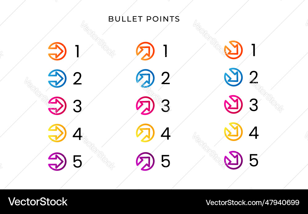 Colorful bullet point number with gradient arrow Colorful bullet point number with gradient arrow vector image