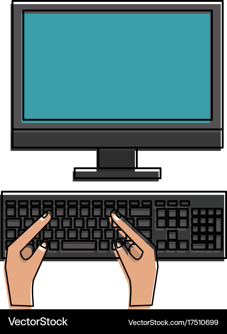 Computer and hands typing on keyboard icon image vector image