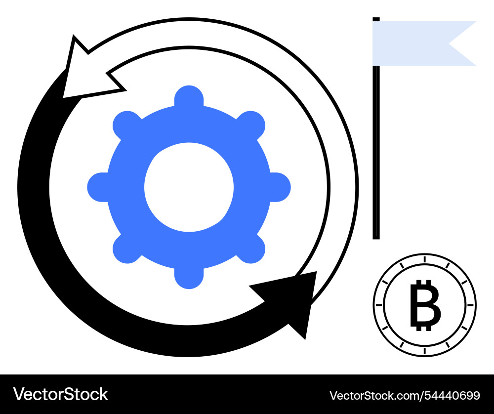 Continuous process cycle with gear bitcoin symbol Continuous process cycle with gear bitcoin symbol Vector Image