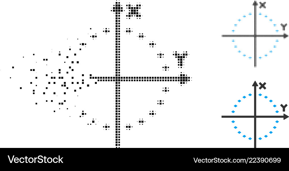 Fractured pixel halftone dotted circle plot icon Fractured pixel halftone dotted circle plot icon vector image