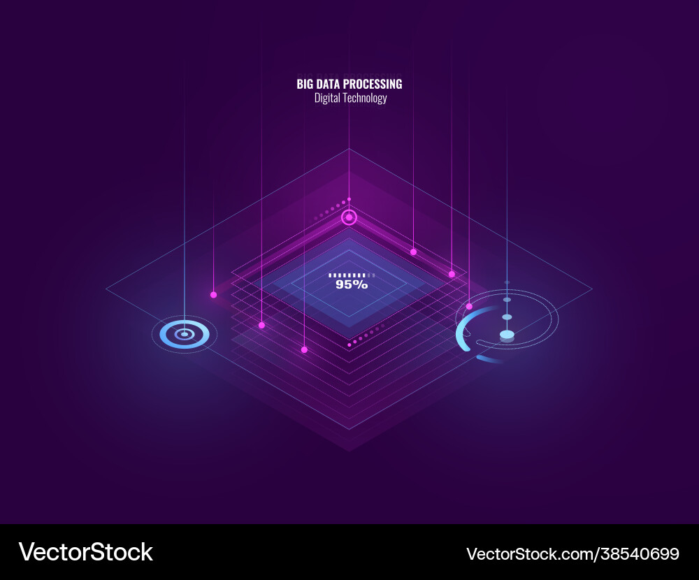Isometric neon banner digital technology big Isometric neon banner digital technology big Vector Image