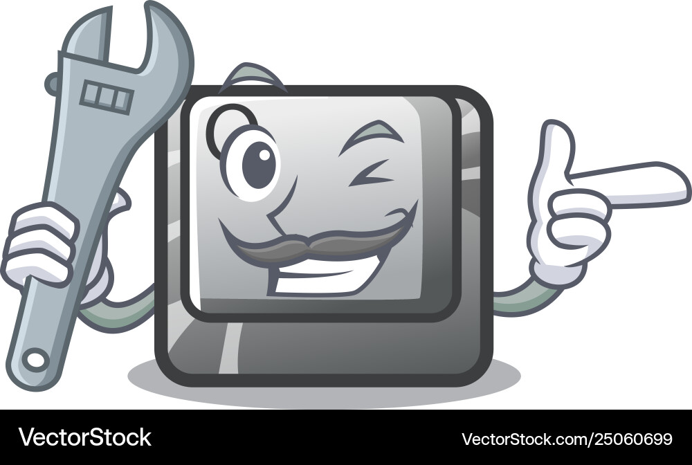 Mechanic q button installed on cartoon computer Mechanic q button installed on cartoon computer vector image