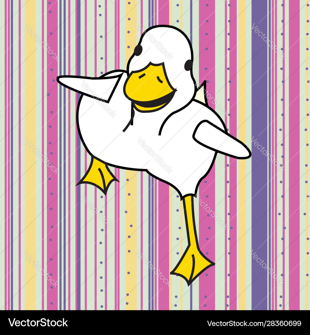 Running Duck on Striped Background Vector Image