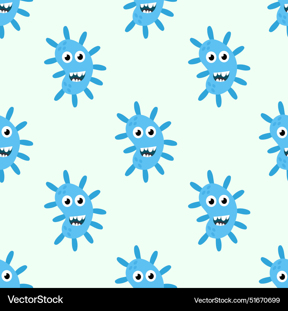 Seamless pattern with characters virus bacteria Vector Image