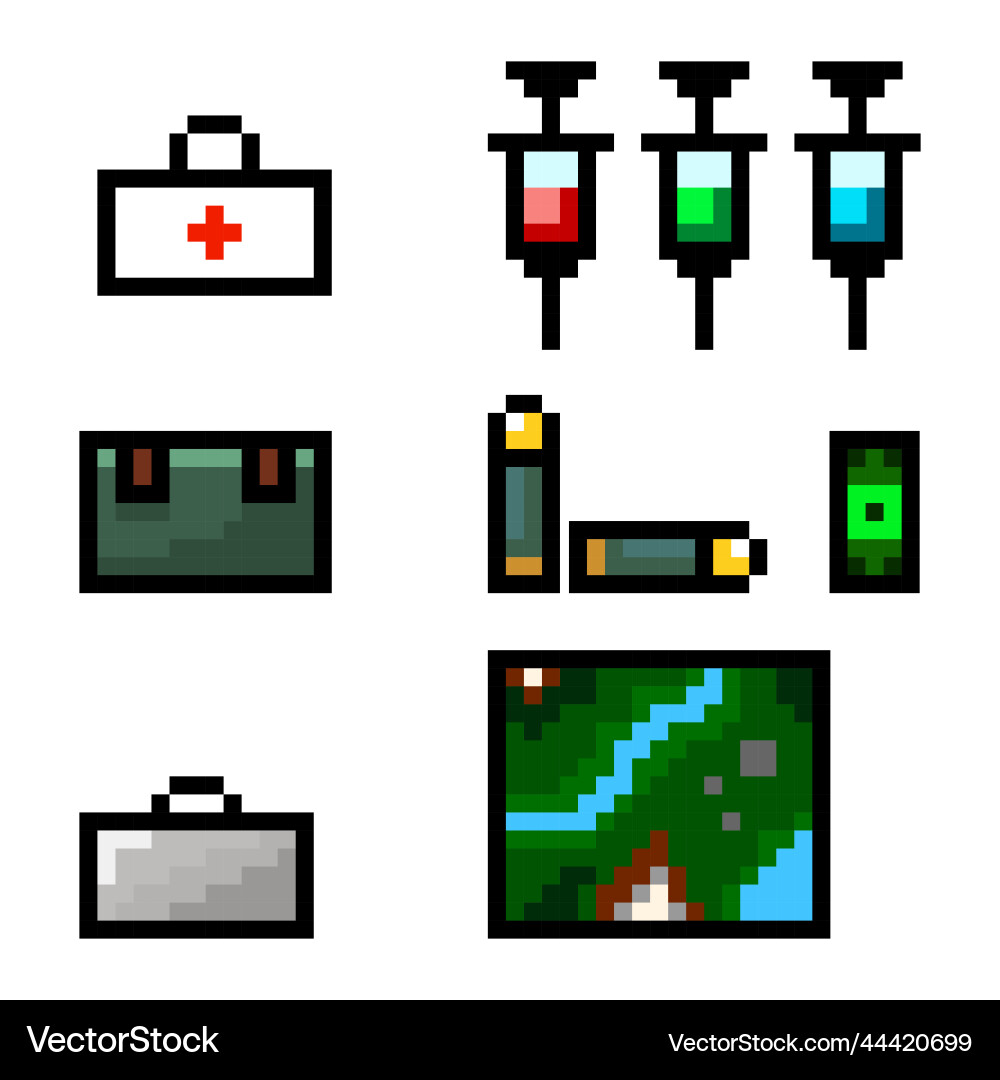 Set of minimalistic pixel art objects Set of minimalistic pixel art objects vector image