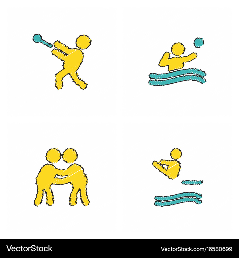 Set of olympic game design in hatching style vector image