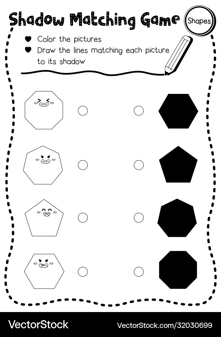 Shadow matching game shape 2 coloring page version Shadow matching game shape 2 coloring page version vector image