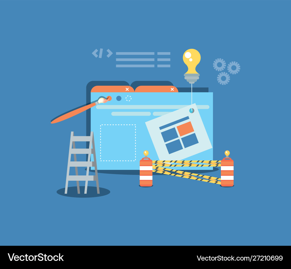 Website under construction with desktop computer vector image