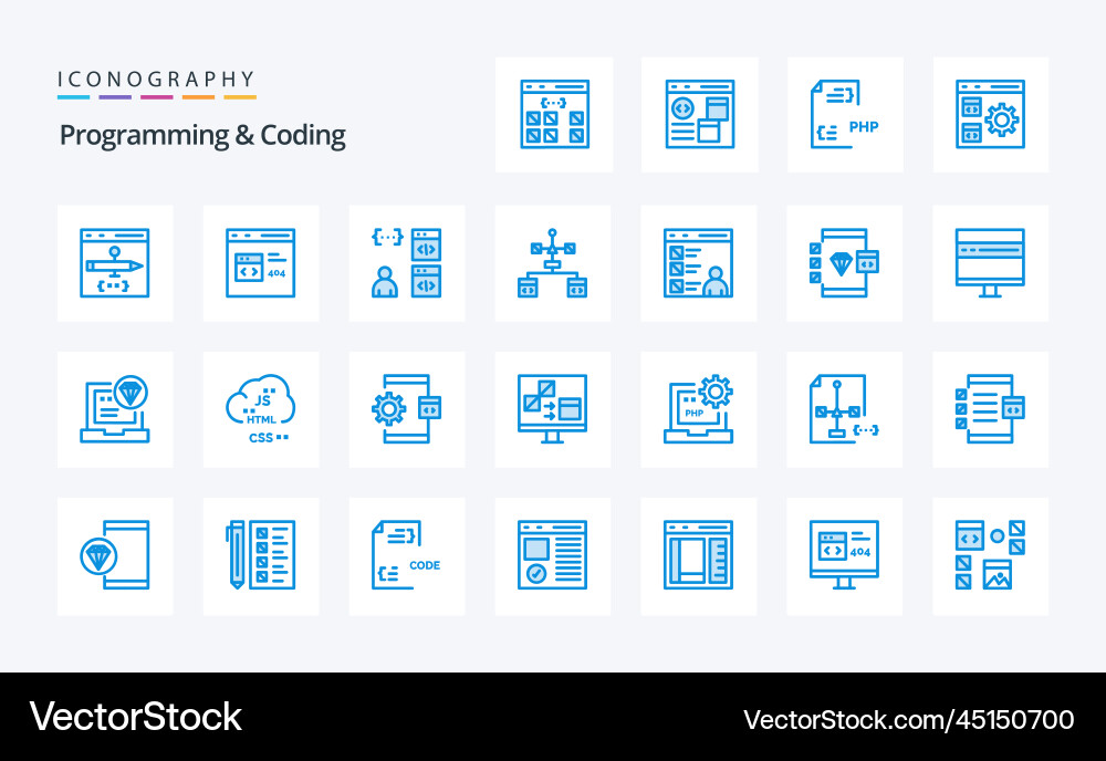 25 Programmierung und Kodierung blauer Icon-Pack vektorbild