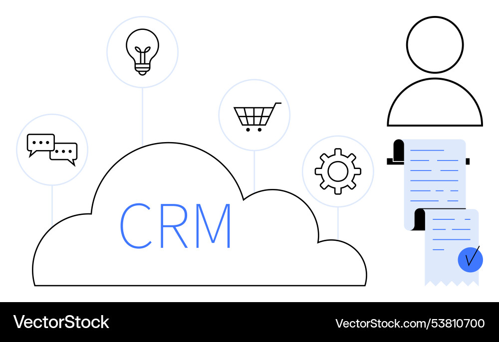Cloud-based crm with icons representing vector image