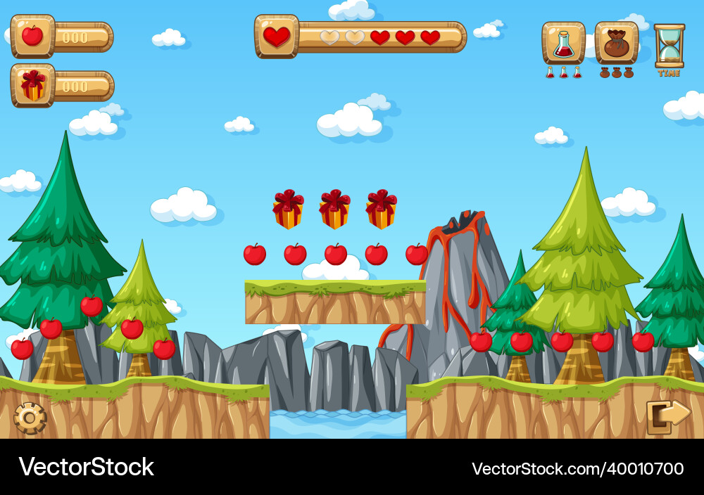 Collecting apples platformer game template Collecting apples platformer game template vector image