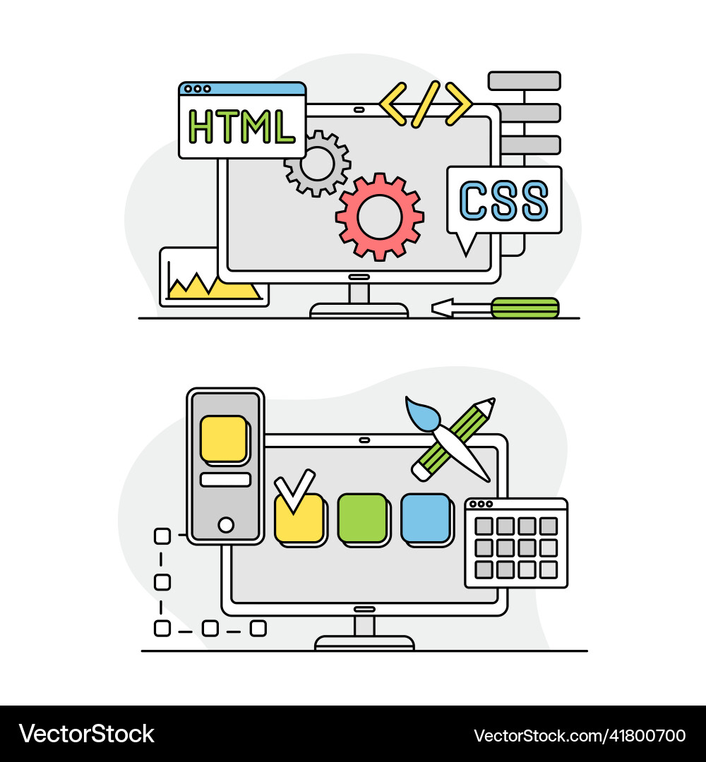 Computer screen with application tools Computer screen with application tools vector image