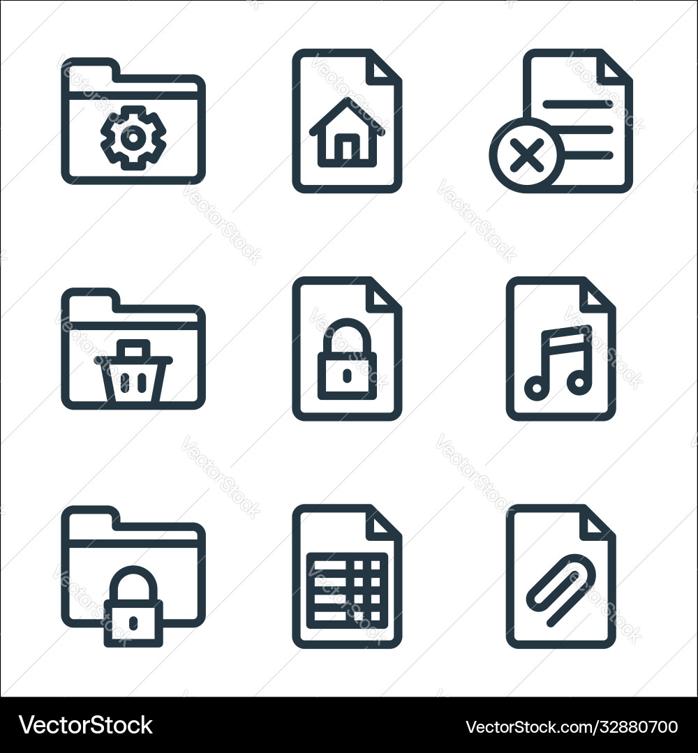 Dokumenten- und Dateizeile Icons linear set Qualität Dokumenten- und Dateizeile Icons linear set Qualität Vektorbild