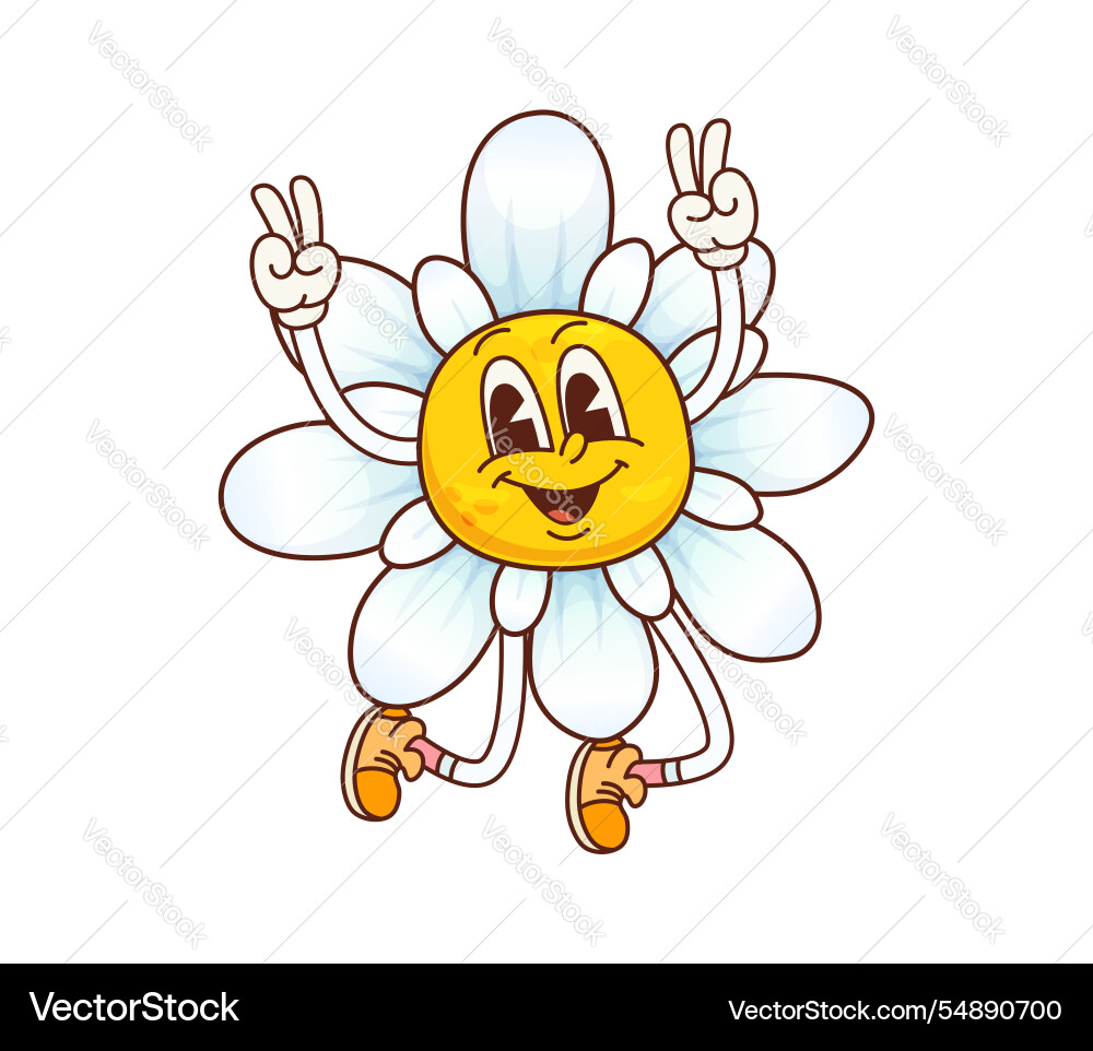 Groovy daisy chamomile flower funny character Groovy daisy chamomile flower funny character vector image