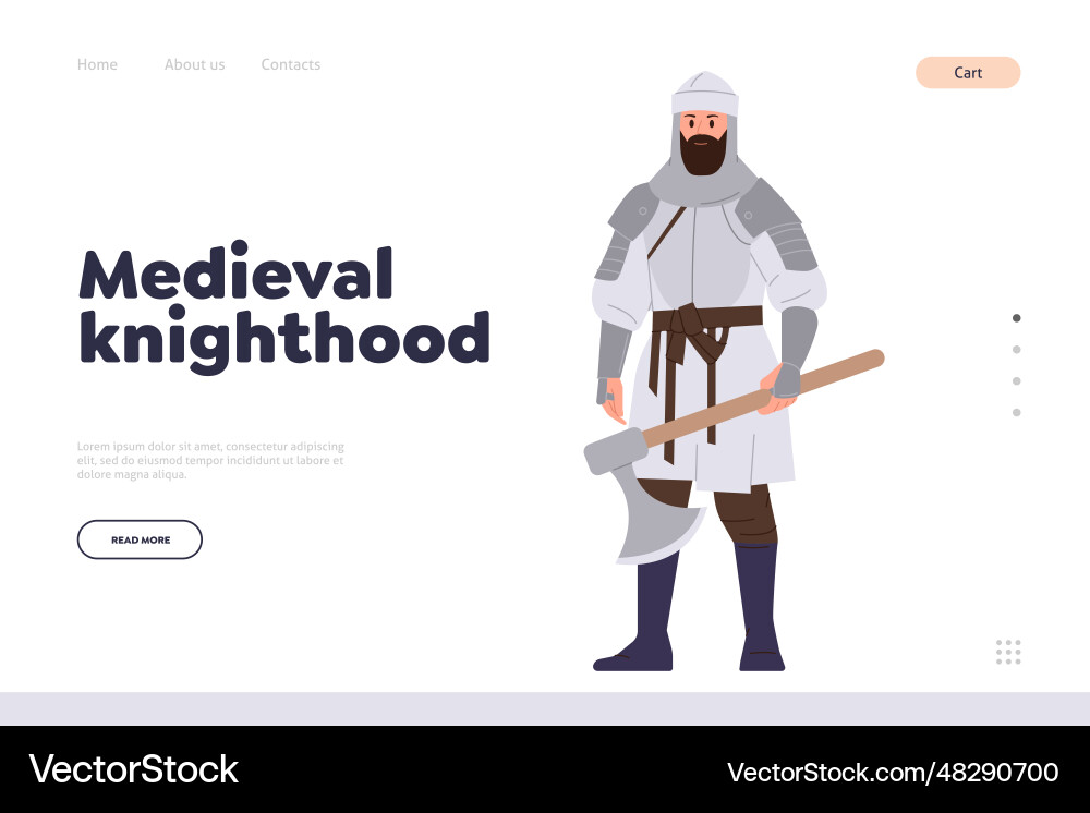 Landing page design website template with medieval Landing page design website template with medieval vector image