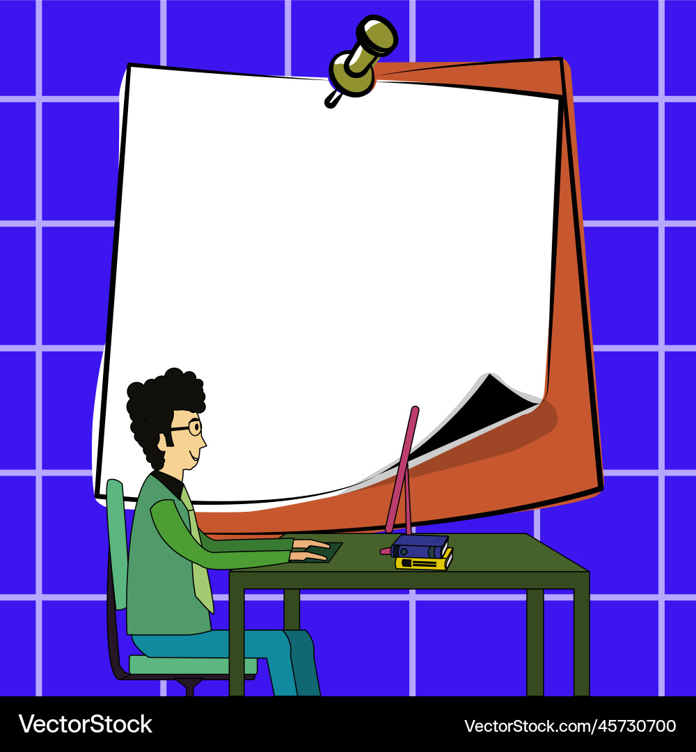 Man in office sitting at the table near computer Man in office sitting at the table near computer vector image