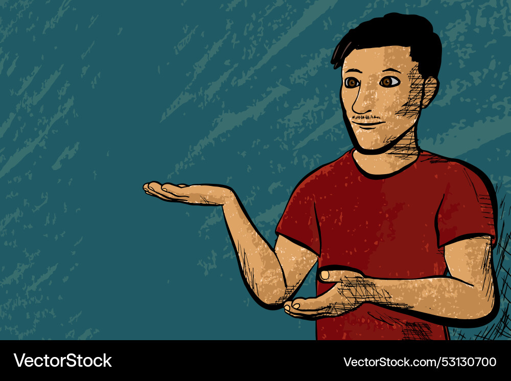 Man presenting copy space pointing with hand vector image