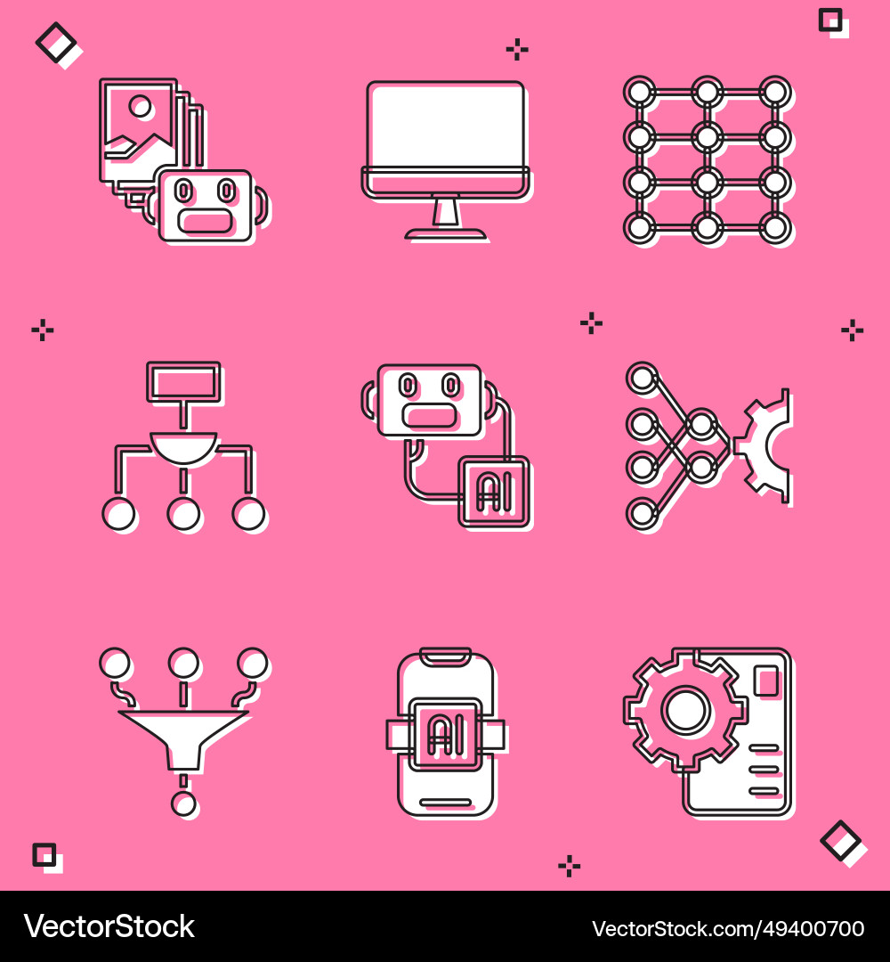 Set artificial intelligence robot computer Set artificial intelligence robot computer vector image