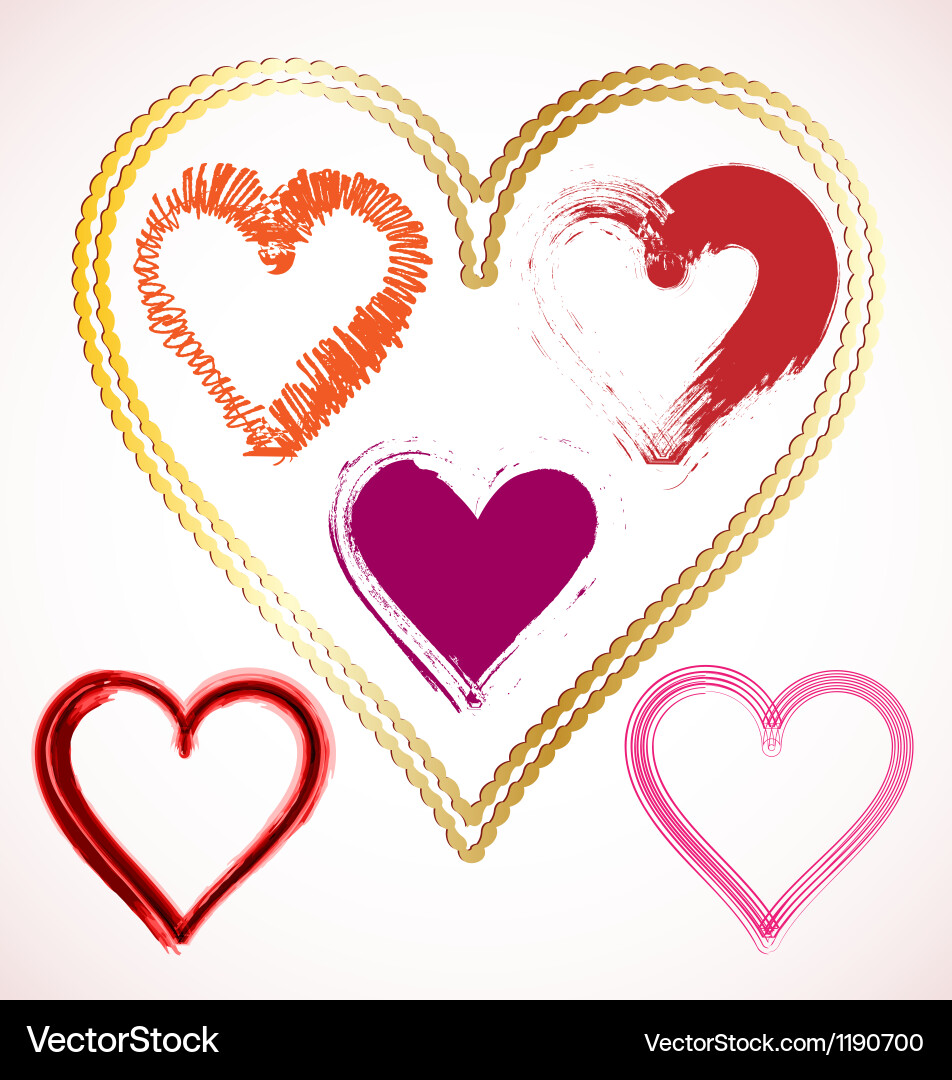 Set of scribble hearts with grungy texture Vector Image