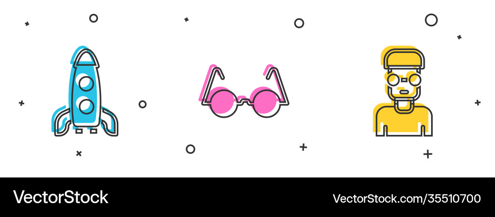Set rocket ship eyeglasses and nerd geek icon Set rocket ship eyeglasses and nerd geek icon Vector Image