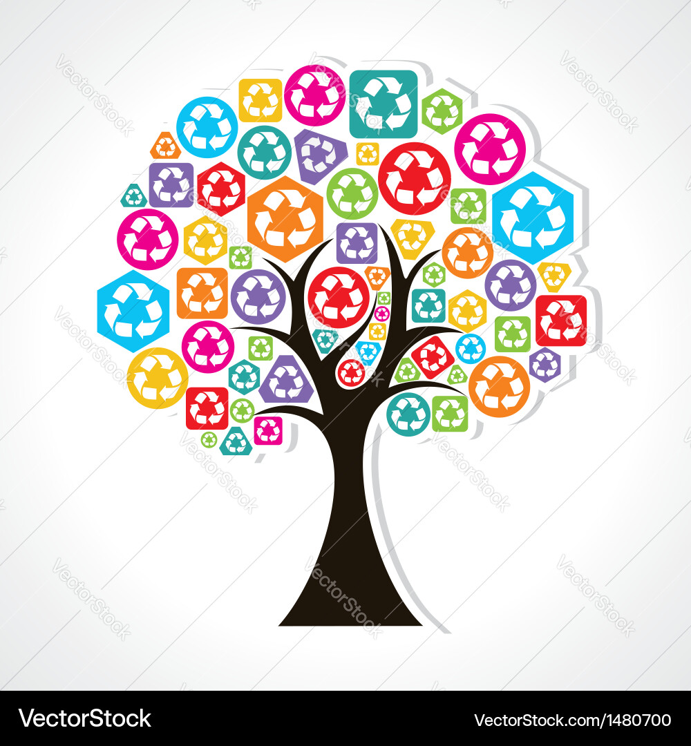Tree forming by colorful recycle icons Vector Image