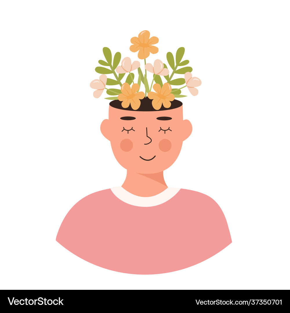 A person with spring flowers in head concept Vector Image